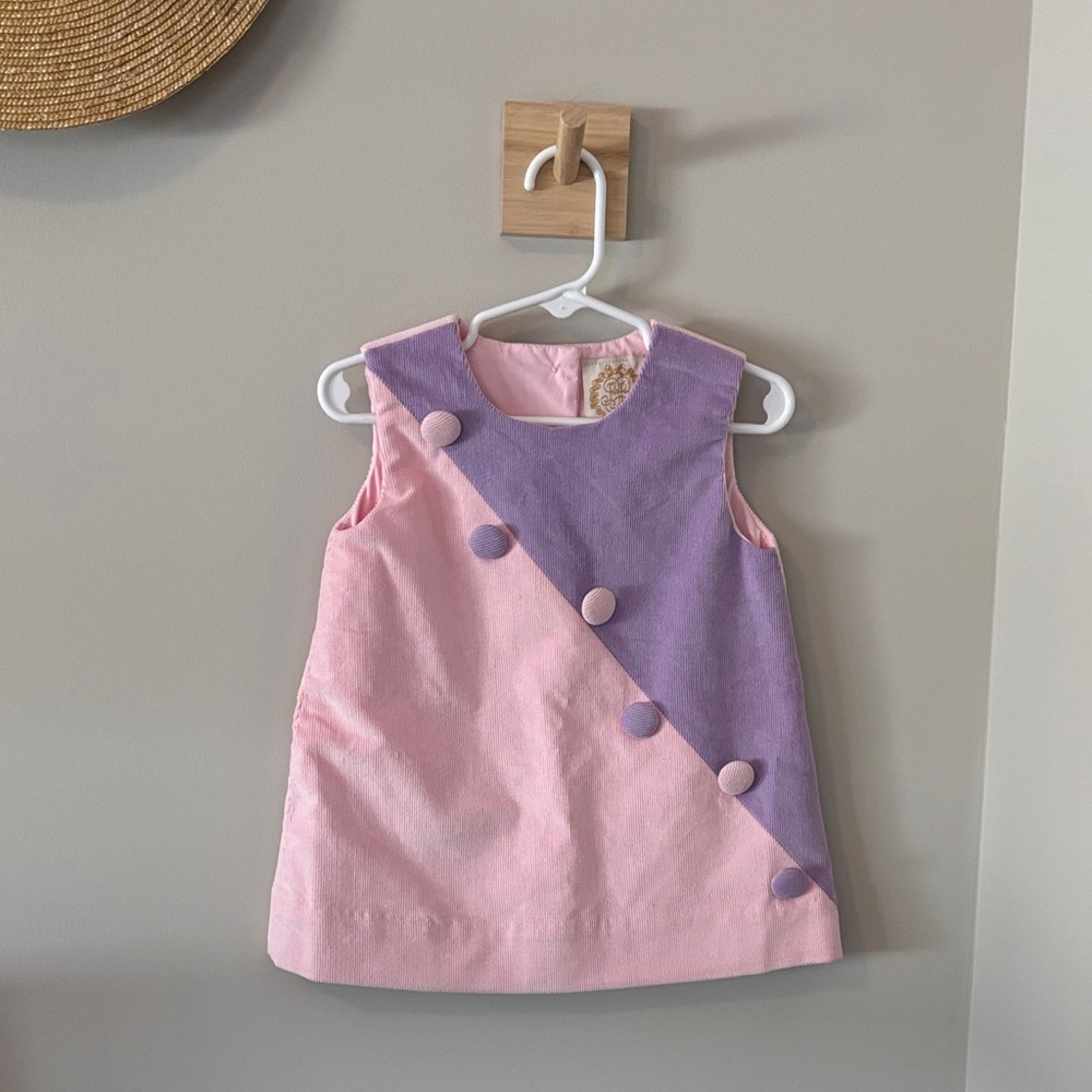 The Beaufort Bonnet Company Pink and Lavender Diagonal Button Dress